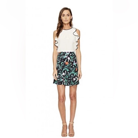 Kate Spade Tiered Jardin Skirt  Black Floral Print - Picture 1 of 6